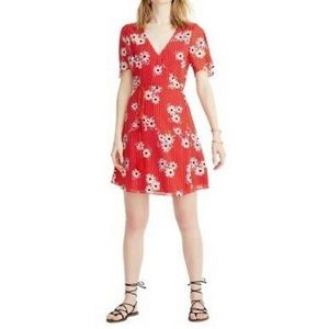 Madewell red floral striped Daisy Society button faux wrap dress